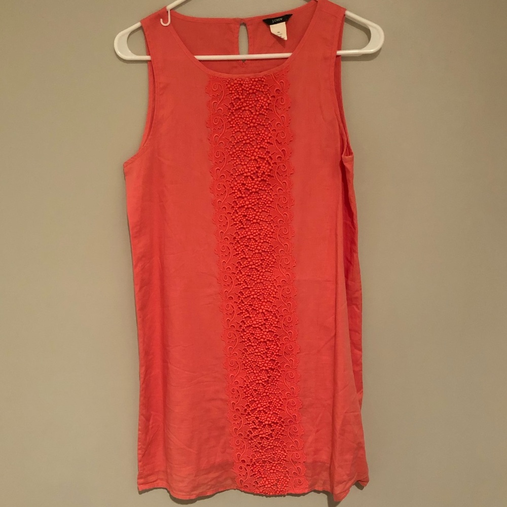 J. Crew Linen Coral Pink Embroidered Shift XS
